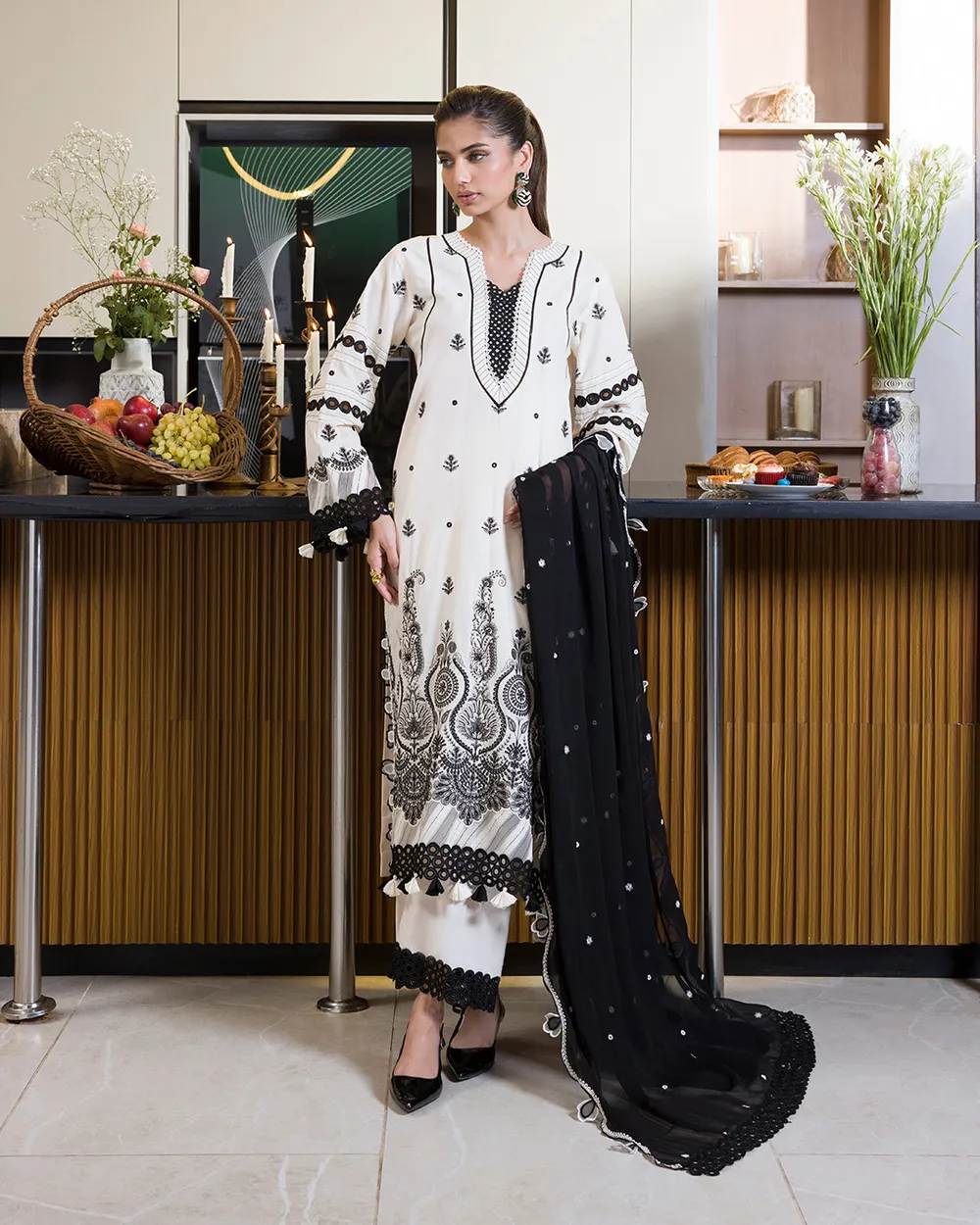 White & Black Straight Suit