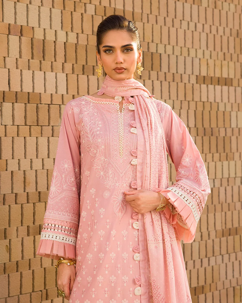 Peach Ruffled Kurta Set