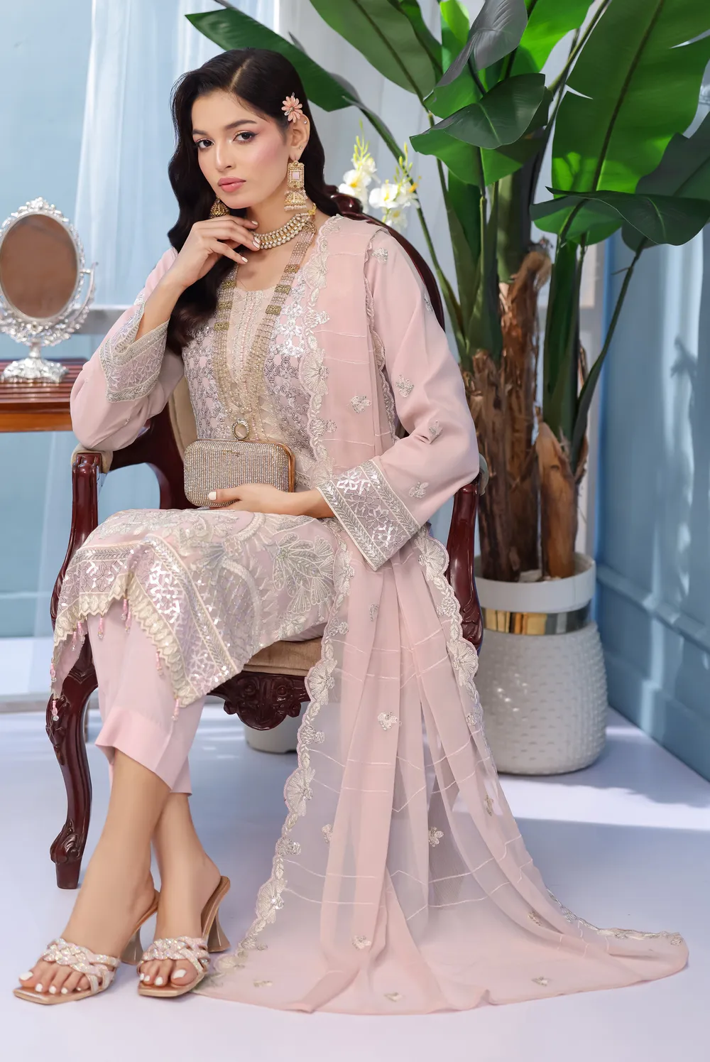 Blush Rose Embroidered Festive Set